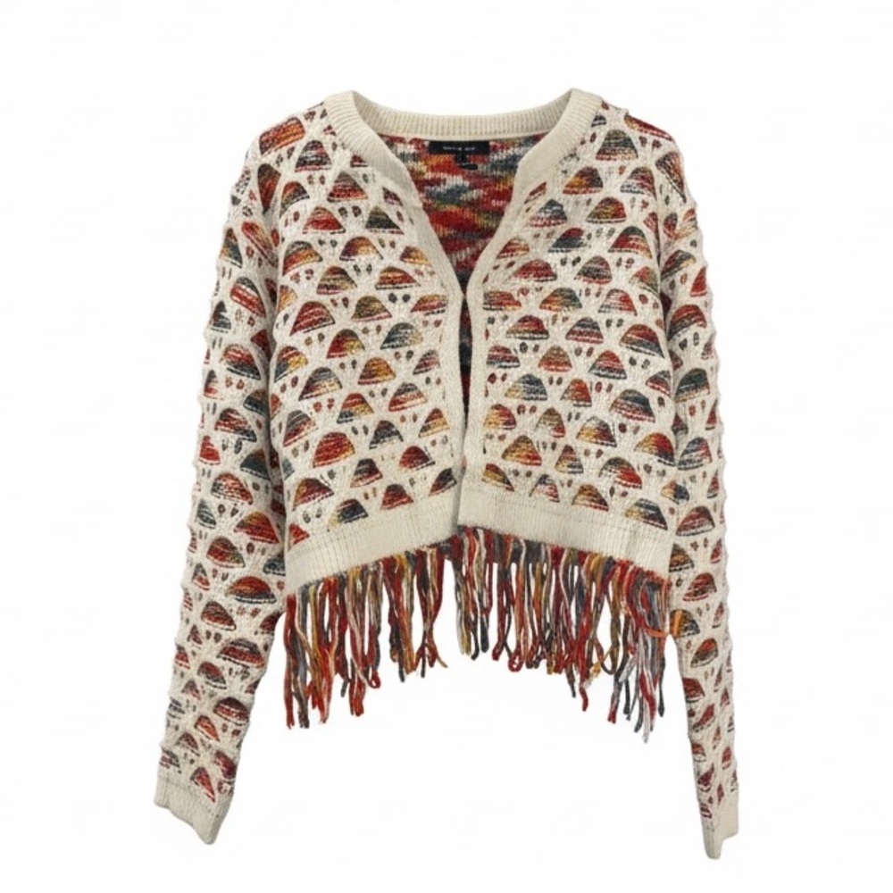 Strut & Bolt Multicolor Fringe Cardigan Sweater Size Large NWT